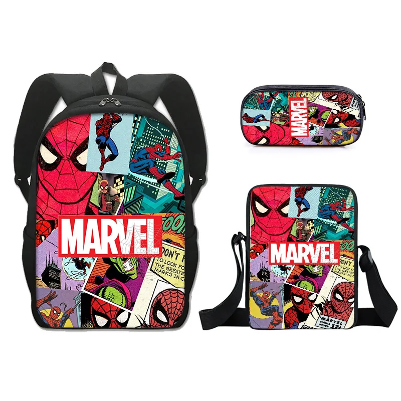 3pcs/Set 17inch New Cartoon Spiderman Primary And Secondary School Students Simple Sport Backpack Messenger Bag Pen Case Gifts