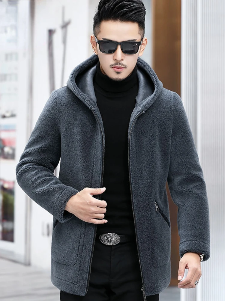 Veste à capuche décontractée à manches longues pour hommes avec col en fourrure, manteau d'extérieur épais, vêtements chauds, streetwear masculin, vestes d'hiver, G424