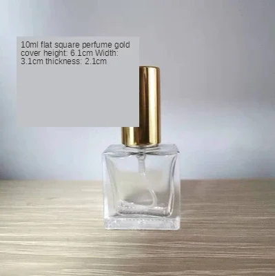 10 ml 5 ml transparente quadratische Glasspray-Parfümflasche, nachfüllbar, leere Flasche, dicker Boden, Gold, Silber, Schwarz, Automizer