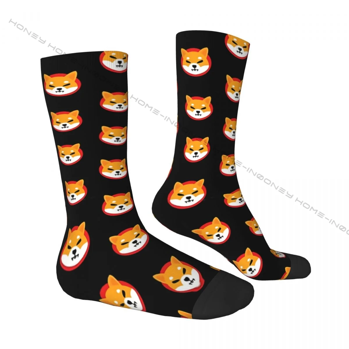 Funny Sock for Men Shiba Inu SHIB  Harajuku Crypto Icon Seamless Pattern Printed Boys Crew Sock Casual Gift