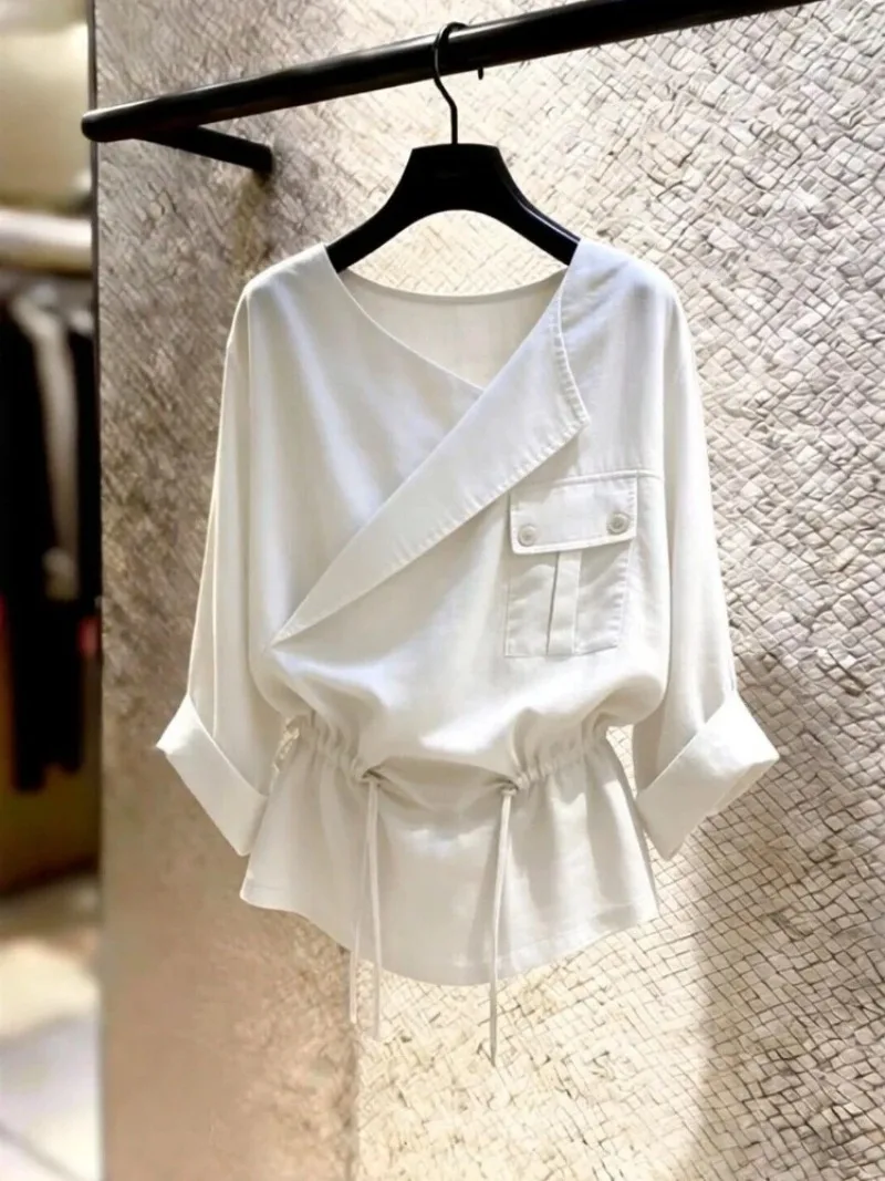 French Style Fashion Design Blouses Women Spring Autumn New Draw String Irregular Shirts Vintage Women's Clothing