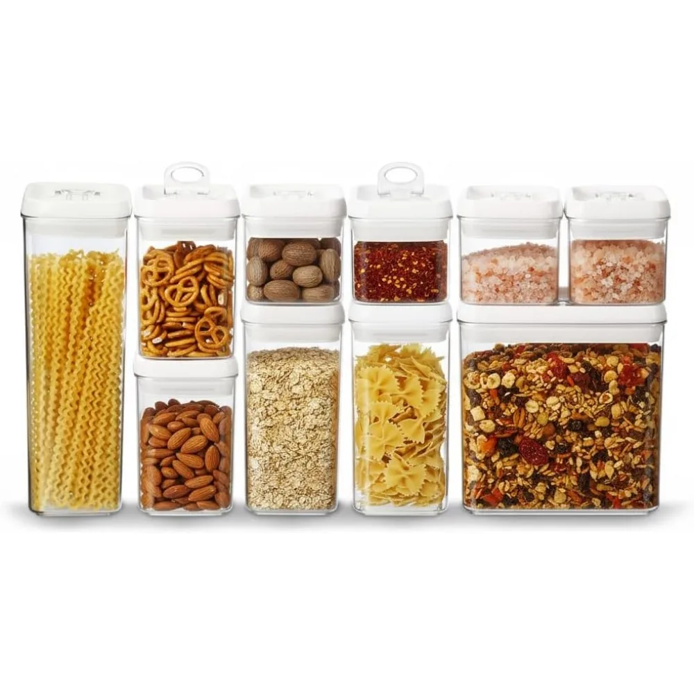 

Airtight Food Storage Containers Set with Flip Lock Lids, 10pc Variety Square & Rectangle Jars for Pantry Organizing