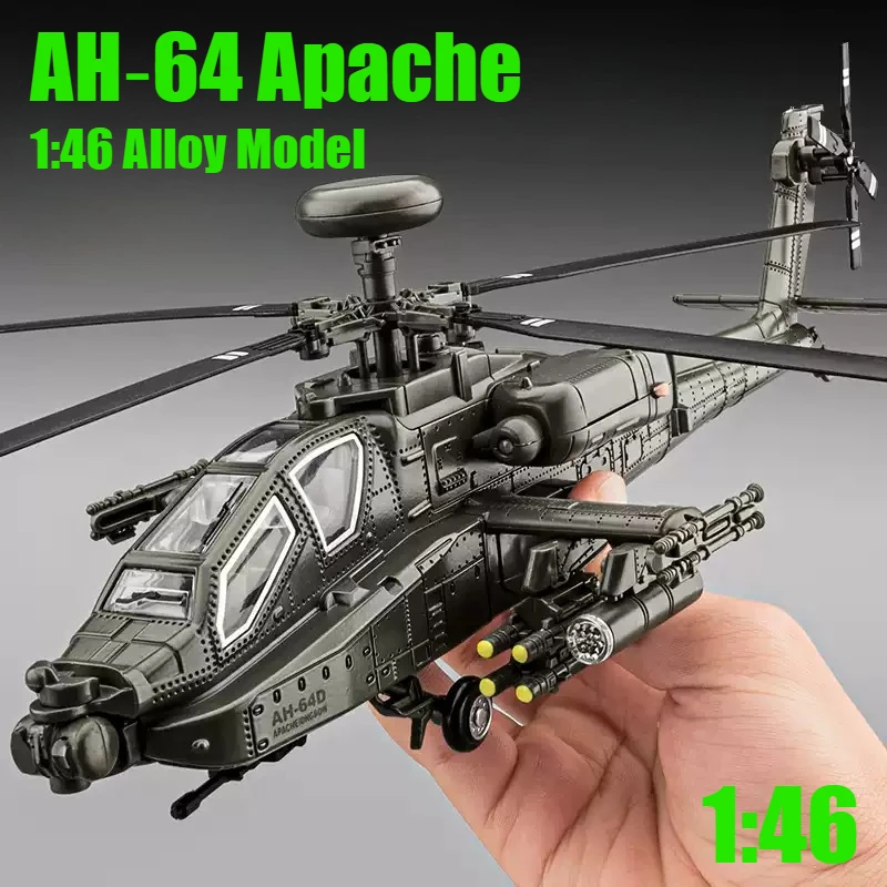 1:46 AH‑64 Apache Simulation Alloy Helicopter Model Sound and Light Desktop Decoration Toy Gift