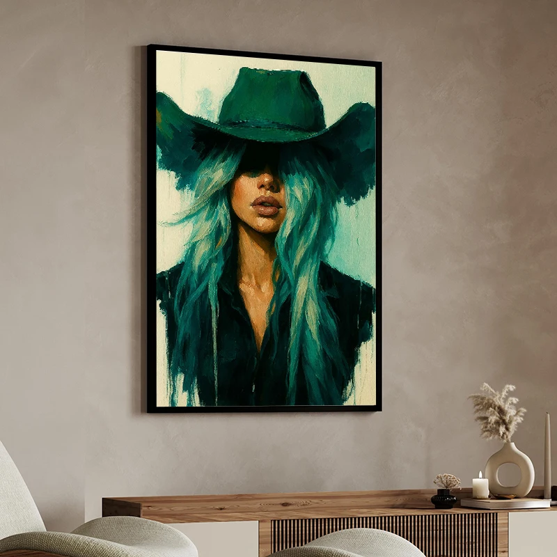 Black Woman Portrait Cowgirl Western Aesthetic Poster Canvas Painting Print Rustic Farmhouse for Living Room Home Decor Cuadros