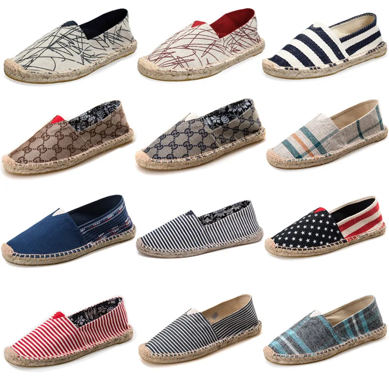 2024 Summer Autumn Men Canvas Shoes Breathable Men's Casual Shoes Slip-On Hemp Shoes Graffiti Espadrilles Women Footwear Flats