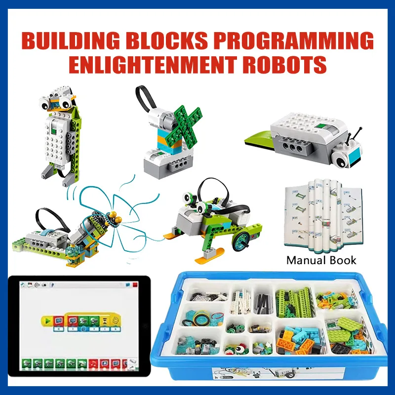 wedo2.0 برمجة كتلة روبوت 45300 حبيبات ألغاز متوافقة مع طلاب المرحلة الابتدائية