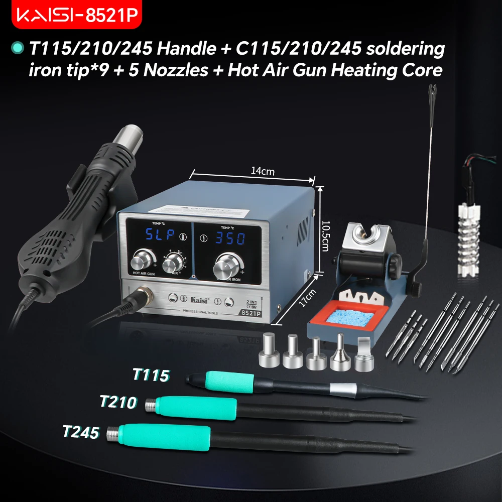 Kaisi 8521P 2-in-1 soldeerstation 800W heteluchtstation C210/C245/C115 soldeerbout Voor BGA Soldeerreparatie