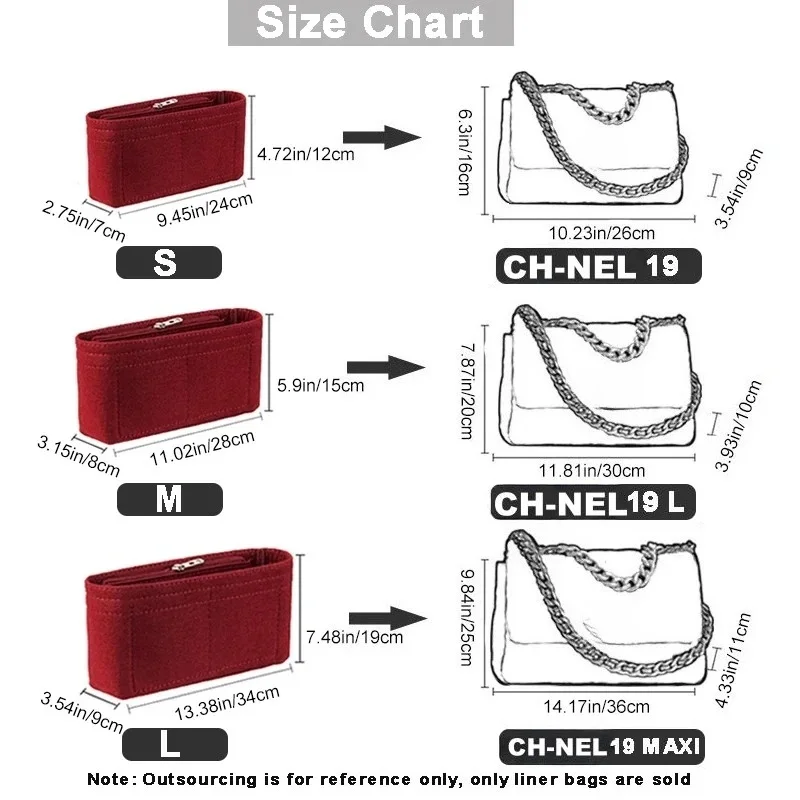 Purse Insert Organizer Fit for Ch-nel 19 Flap Bag Inner Liner Bag Organizer Insert Lightweight Inside Storage Bag