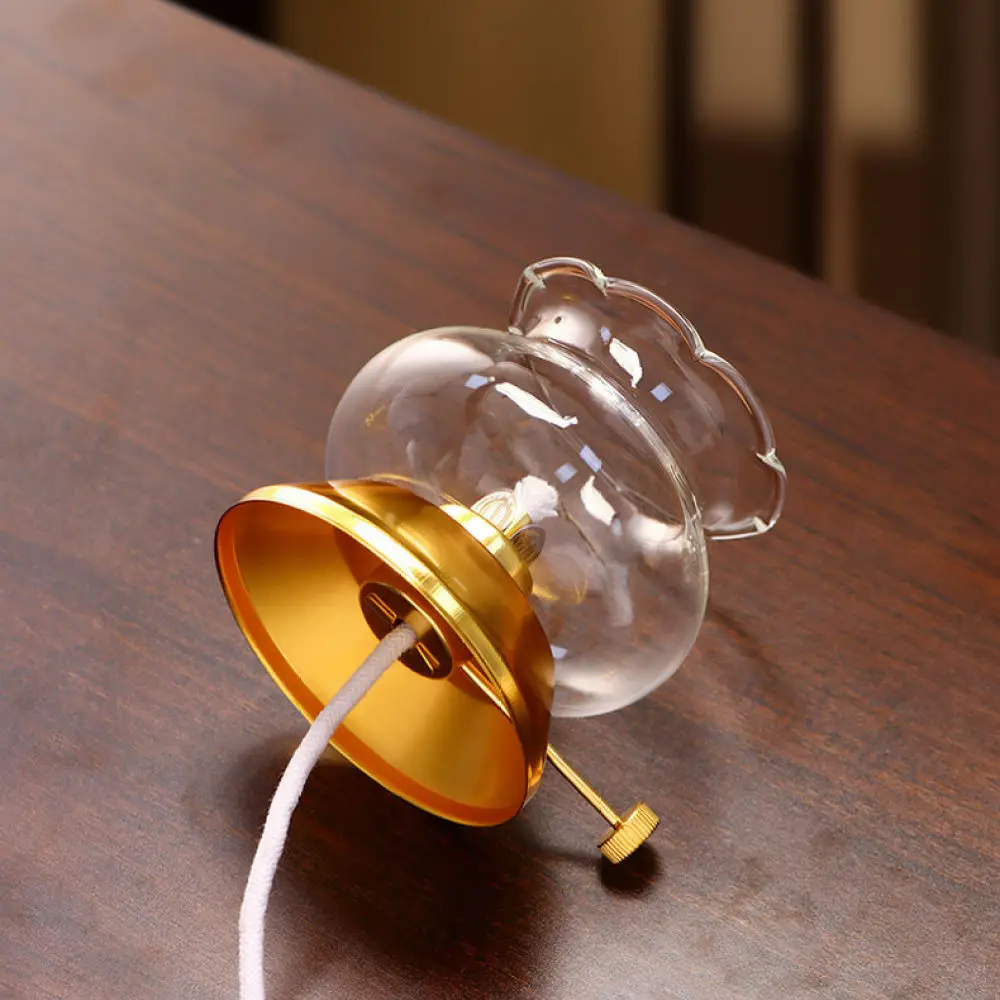 Exquisite Glazed Lotus Butter Lamp Buddhist Offering Light Windproof Home Decor Zen Meditation Candle Holder Supplies
