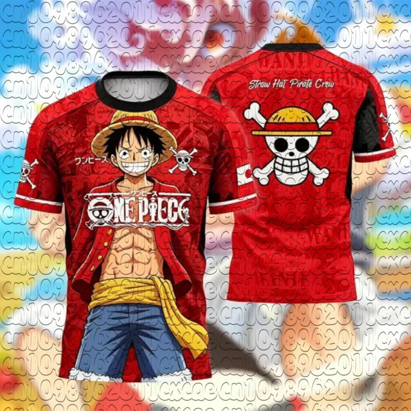 Maillot de football unisexe One Piece Luffy Straw Hat Pirate à imprimé 3D, séchage rapide, col rond, respirant, manches courtes, pour l'été