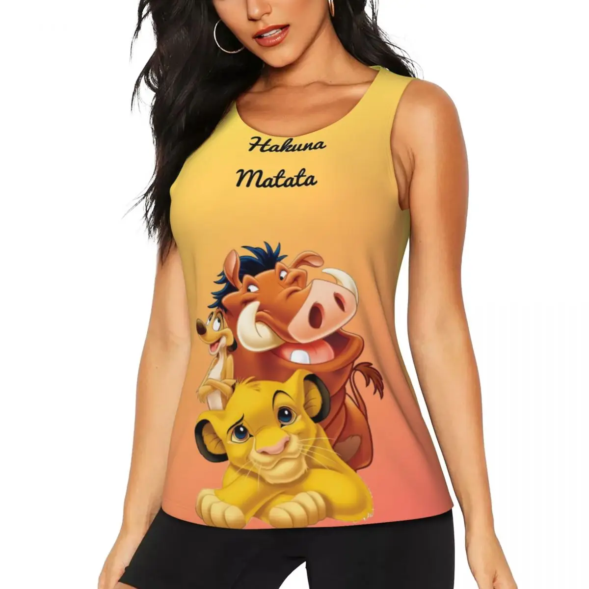 Custom Women King Lion Simba Workout Yoga Shirt Sleeveless Hakuna Matata Cartoon Movie Athletic Running Tank Tops