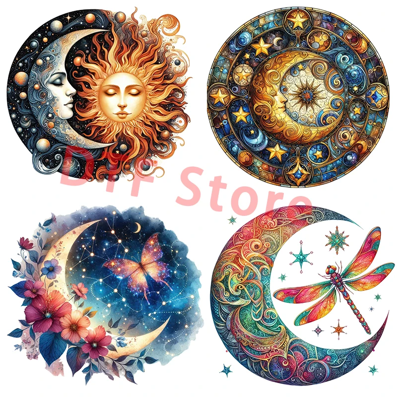 Mysterious Moon Iron On Patch dtf transfers ready to press Heat Transfer Children\'s clothing Iron on transfer Clothes