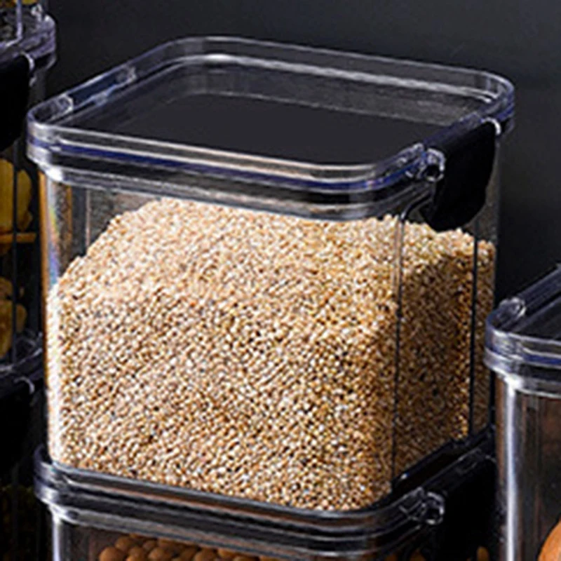 6 Pack 700Ml Kitchen Storage Box Storage Jar Organizer Container Set Vacuum Lid Seal Clear Square