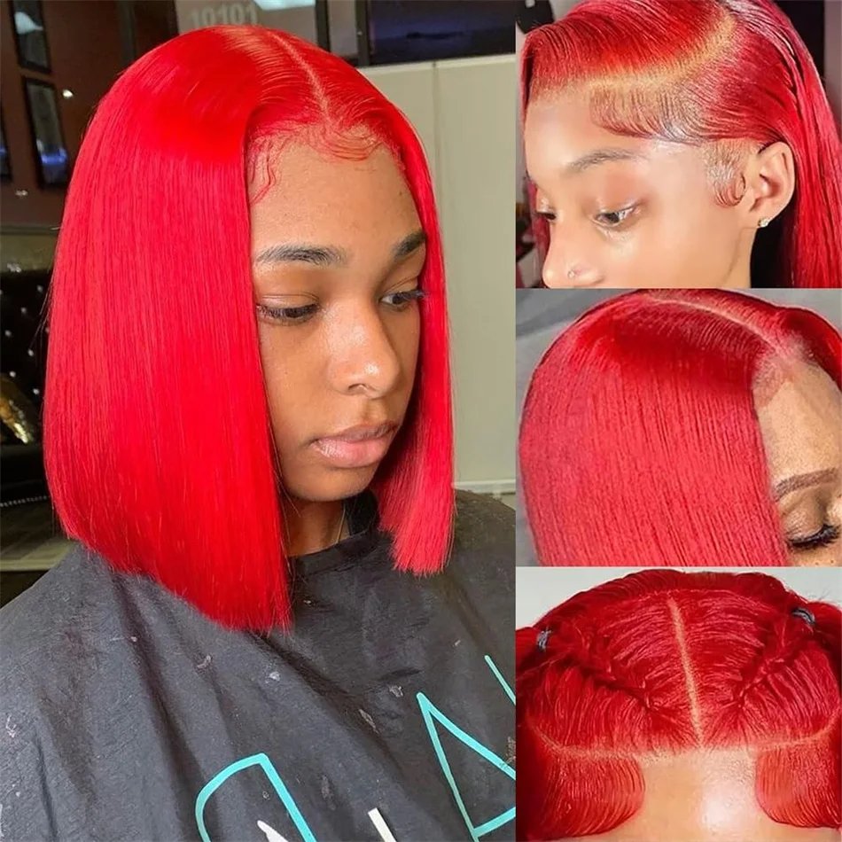 Quente vermelho bob peruca 13x4 frente do laço perucas de cabelo humano para as mulheres osso brasileiro em linha reta vermelho colorido perucas frontais do laço 10 12 14 16 Polegada