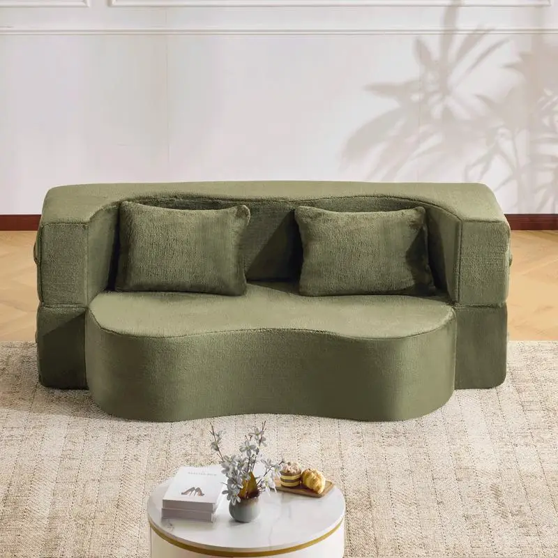 71-Inch Green Folding Sofa Bed, Plush Futon with High-Density Foam, Convertible for Living Room, Guest Room, Bedroom, Floor