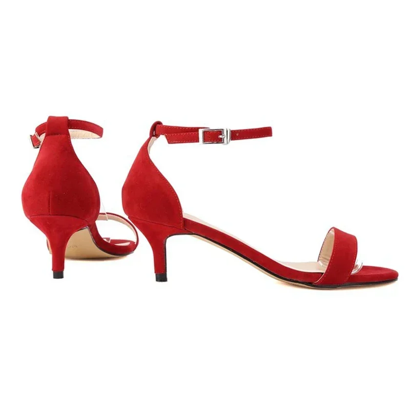 Women's Ankle Strap Sandals Fashion 2026 Summer 5cm Low High Heels Open Toe Female Buckle Velvet Sexy Pumps Red Wedding Shoes - view 4