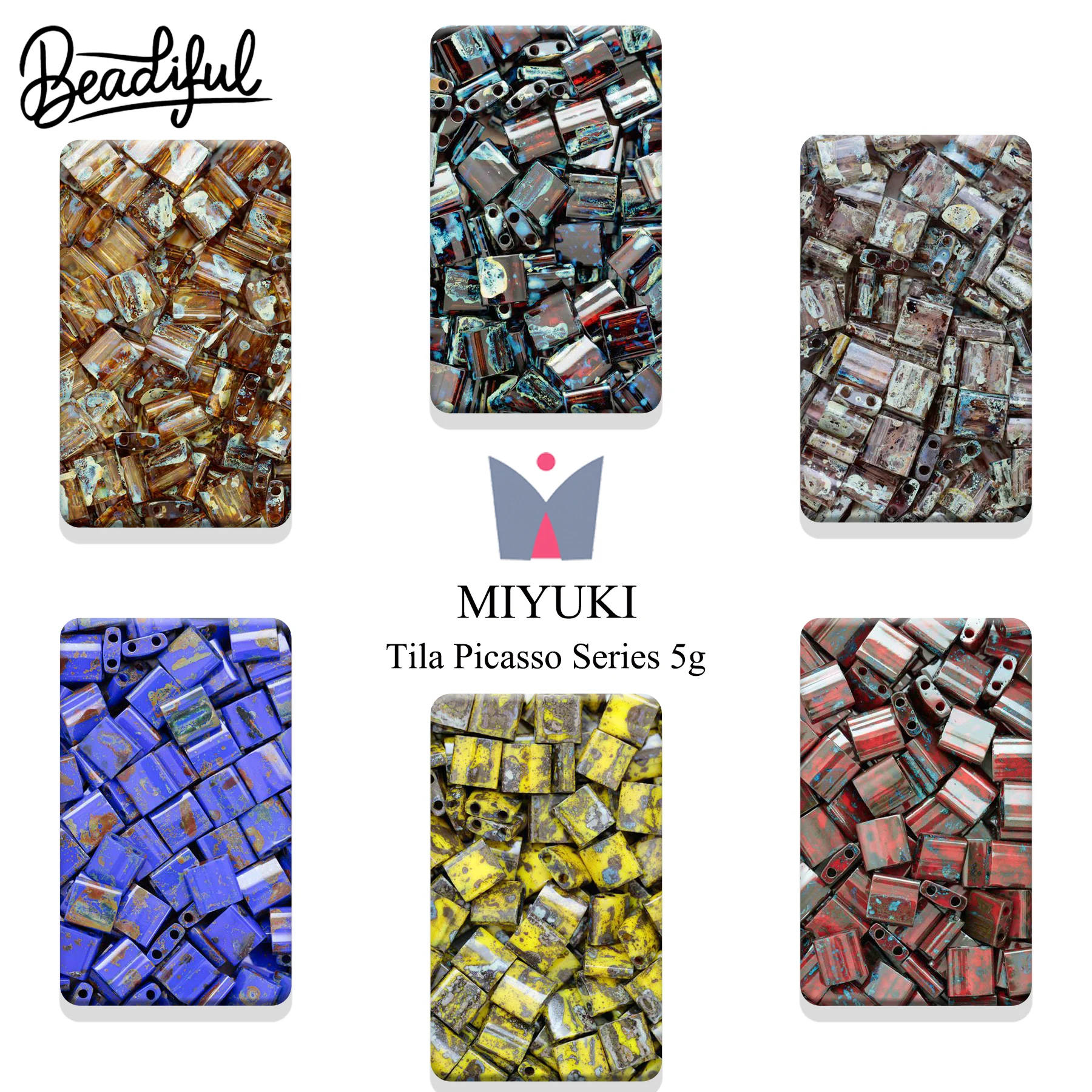 

MIYUKI Tila Picasso Beads 5g ~125pcs – Japan 2-Hole Square Flat Bead Boho Jewelry Making DIY