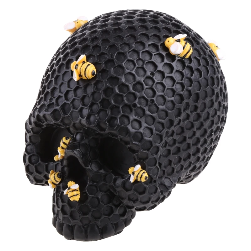 Teschio in resina a forma nido d'ape Scheletro Ornamenti per barra regalo Halloween Nero dorato 45BE