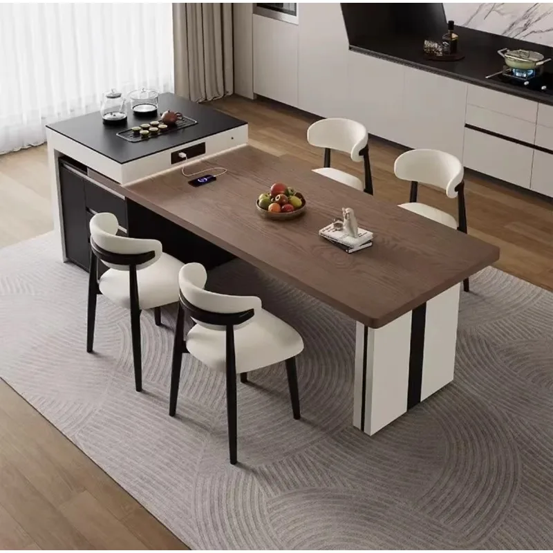 Modern Minimalist New Style Rock Slab Island Dining Table, Home Expandable Multi-Functional Solid Wood Island Dining Table