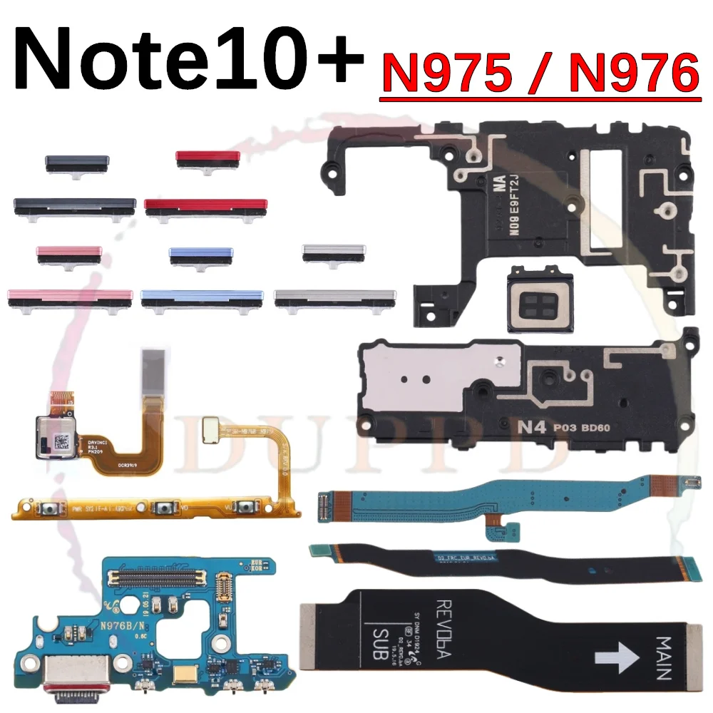 Earpiece Speaker Charging Port Board Fingerprint Sensor Main LCD Signal Flex Cabl Off On Button For Samsung Note 10+ Note10+Plus