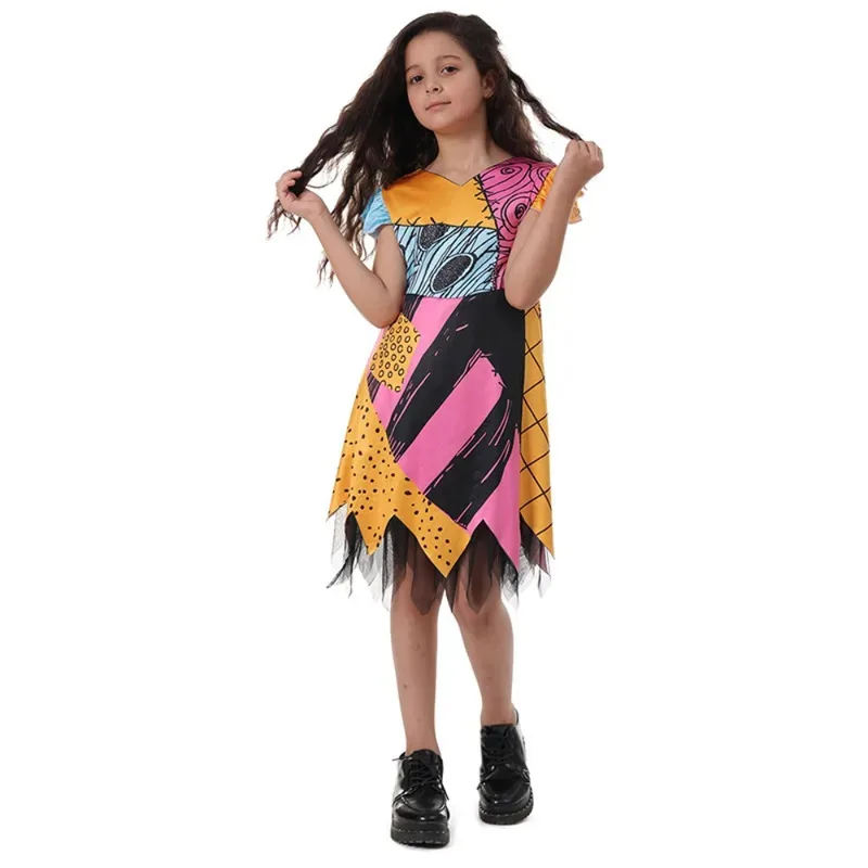 

Halloween Sally Jack Costume for Girls or Nightmare Christmas Role Play Dress Up Boy Black Jumpsuits for Kids Cosplay