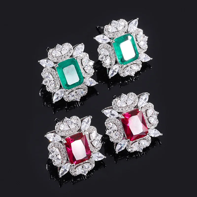 

Charms 100% S925 Silver Ear Studs Musa Green Emerald Square Gemstone For Women Wedding Anniversary Jewelry Vintage Friend Gift