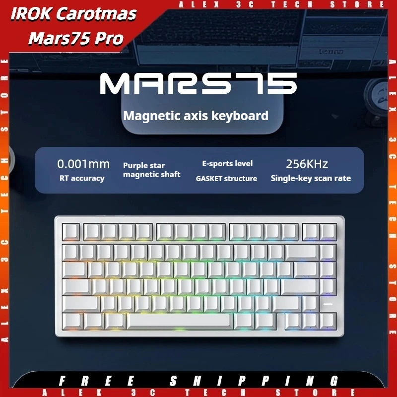 

IROK Carotmas Mars75 Pro клавиатура с магнитным переключателем 8K RT0,001 мм, прокладка ARGB с низкой задержкой, эргономичная пользовательская игровая клавиатура 75% подарки