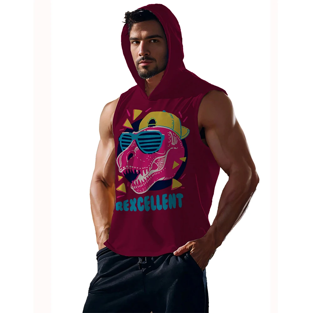 

T-Rexcellent 90's Dinosaur Tyrannosaurus Sleeveless Hoodie 3D Printed Quick Dry Sports Daily Casual Hooded Vest Men's Tank Top