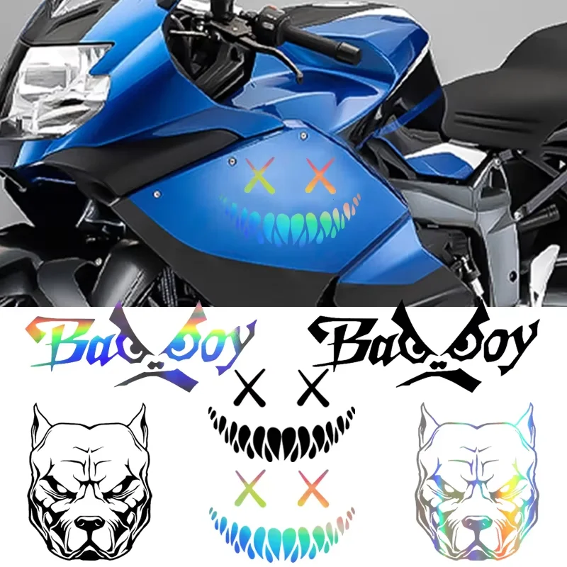 1PCS Motorcycle Sticker Reflective Car Universal Dog Pattern Smile Bad Boy Car Stickers Moto Auto Decal Funny On Car Waterproof