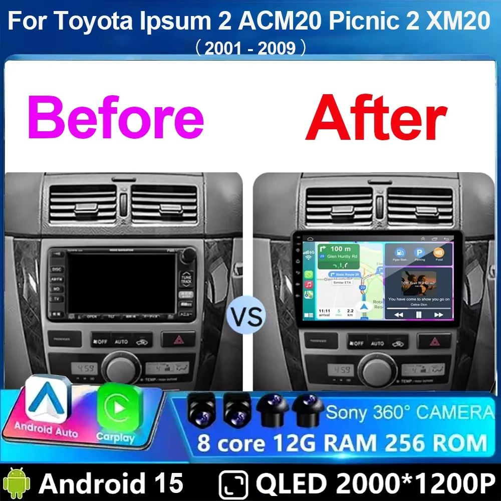 

Автомагнитола Android 15 для Toyota Ipsum 2 ACM20 Picnic 2 XM20 2001-2009 с Wi-Fi, 4G, мультимедиа, видеоплеером, навигацией и GPS-стереосистемой