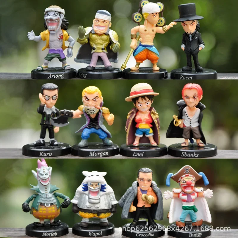 12PCS/SET One Piece Toys Model Anime Figure Luffy Chopper Ace Law Cute Doll Cartoon Stuffed Keychain Pendants Kids Xmas Gifts