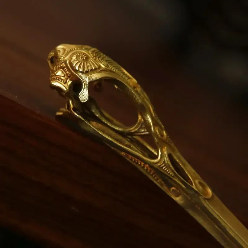 

Retro Crane Bone Pattern Brass Hairpin - Simple Versatile Bun Styling Accessory