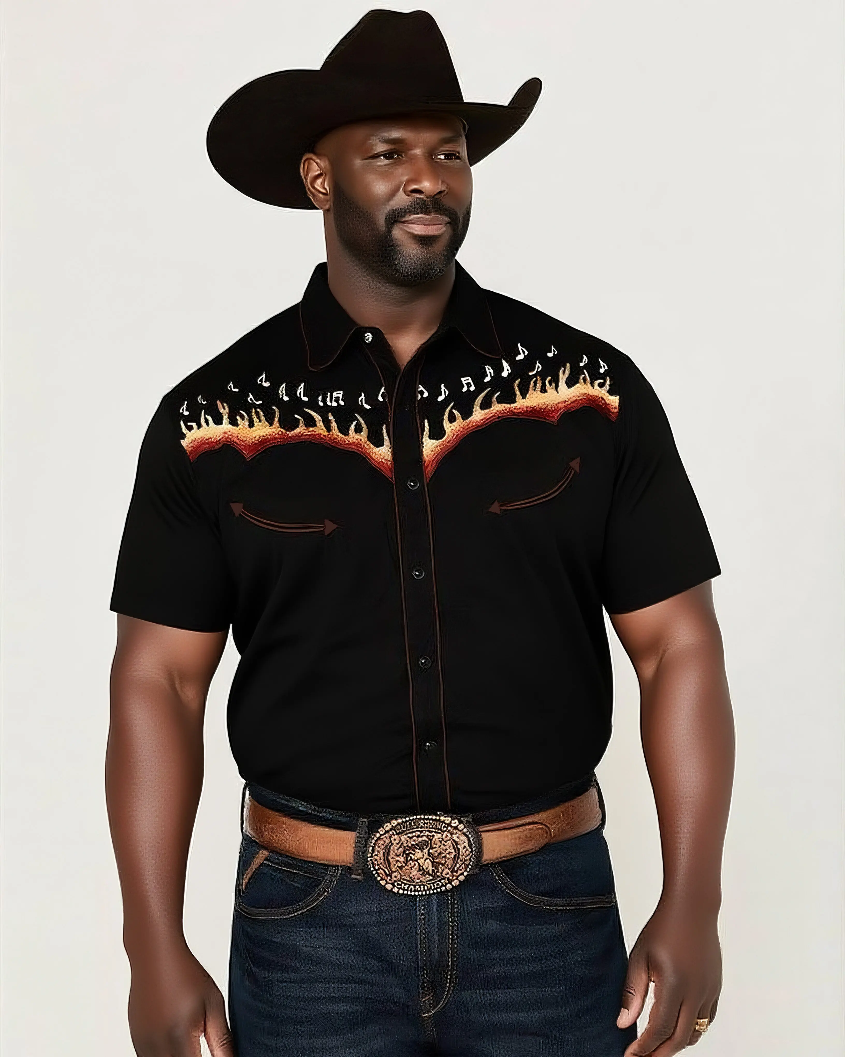 

S-9XL Plus Size Men's Western Tribal Print Short Sleeve Shirt, Casual Button Up for Cowboy, Party & Daily Wear