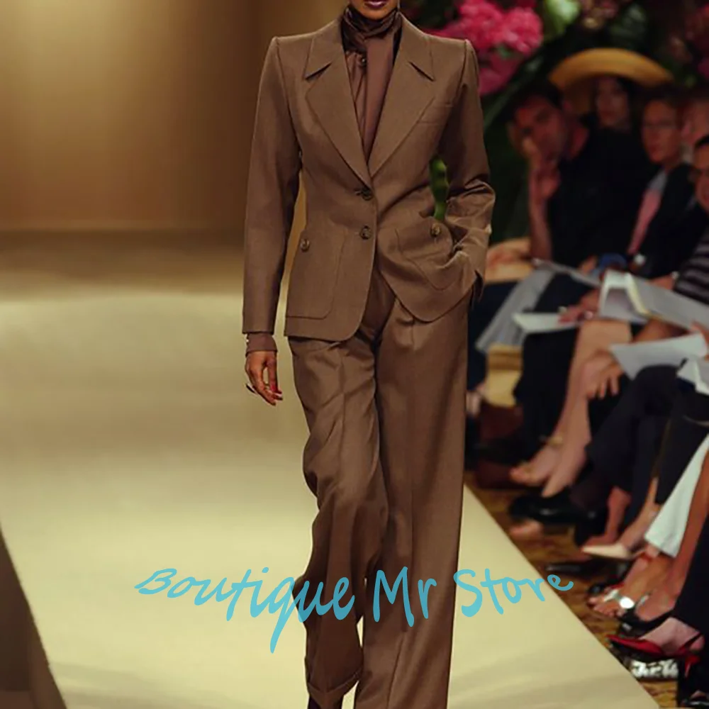 المهنية المرأة براون مصممة الملابس الرجعية واحدة الصدر 2 قطعة (سترة + السراويل) مجموعة الأعمال الرسمية مكتب سيدة الزي