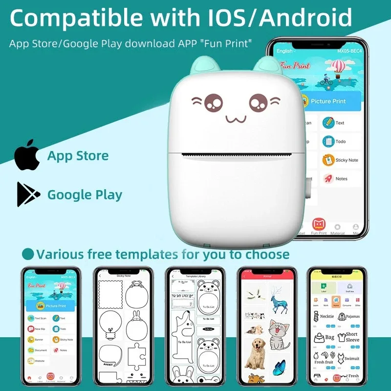 Portable Mini Printer With Wireless Connection For Smartphones Small Household Pressure-Sensitive Photo Thermal Paper Printer