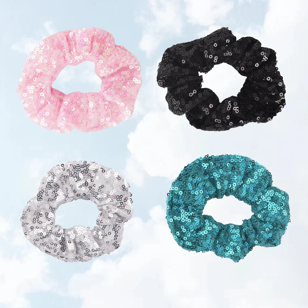 

4Pcs Fashionable Sequin Hair Ties Eye-Catching Hair Ring Excellent Workmanship Minimalist Design Headdress for Women and