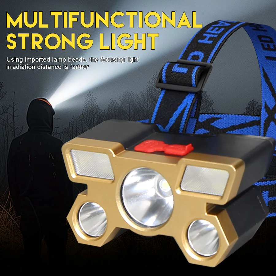 Rechargeable LED Headlamp 5 LED Beams Waterproof Head Light 4 Modes Adjustable Angle for Outdoor Camping Fishing Cycling Work