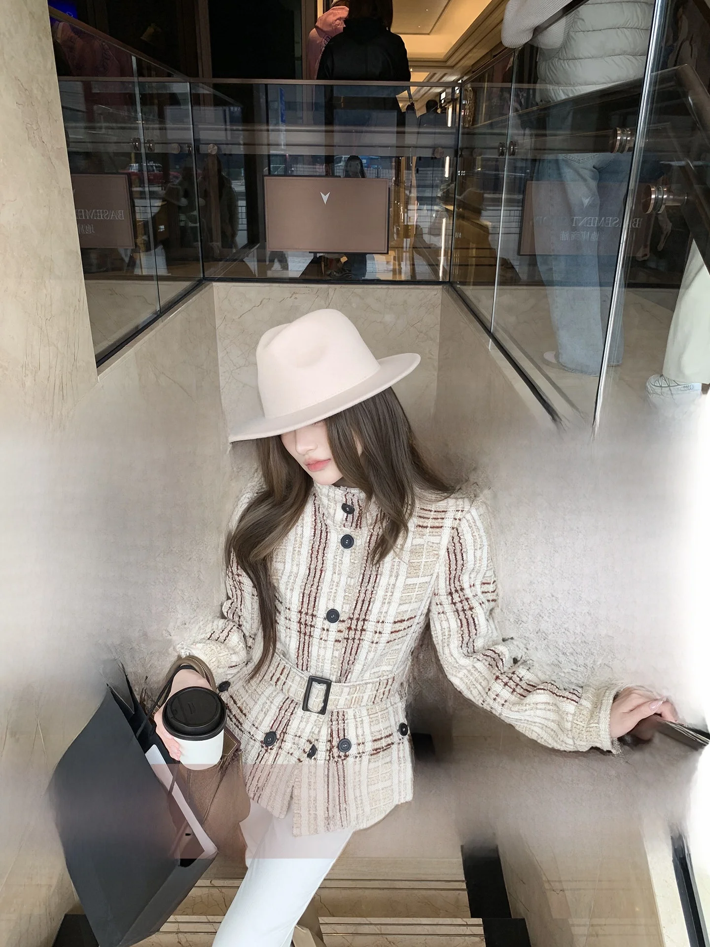 

Aviva on Earth Luxury Wool Blend Thiened Plaid Coat Women's Slim Fit Waist-Cinching Mid-Length Autumn Outerwear