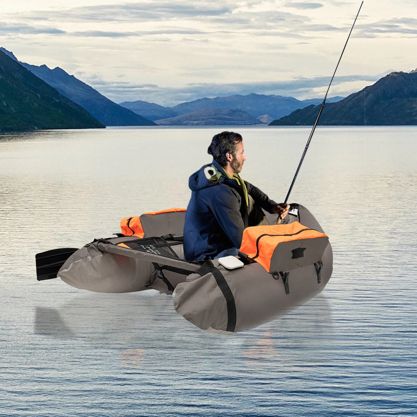 

Inflatable Fishing Boat, Portable & Lightweight for Lake/Ocean, Oxford Cloth, 286.6lbs Load Capacity, Adjustable Backrest