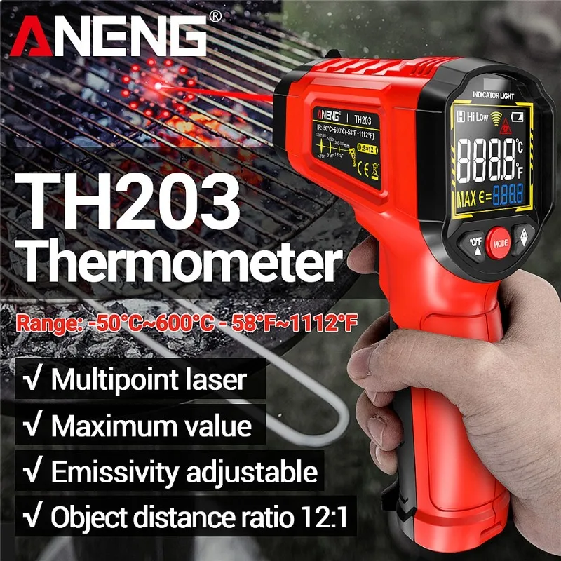 ANENG TH203 Smart Infrared Thermometer -50~600℃ VA Reverse Color Screen Tester Gun
