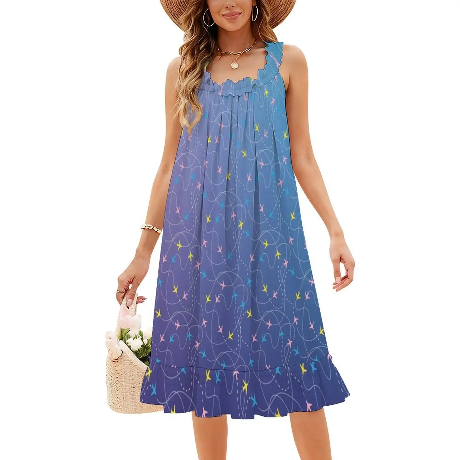 فستان هيب هوب نسائي مشغول من Airspace-Pastel & أرجواني مطبوع عليه رسومات جرافيكية للحفلات والنوادي وخرائط الطريق والطيران #4