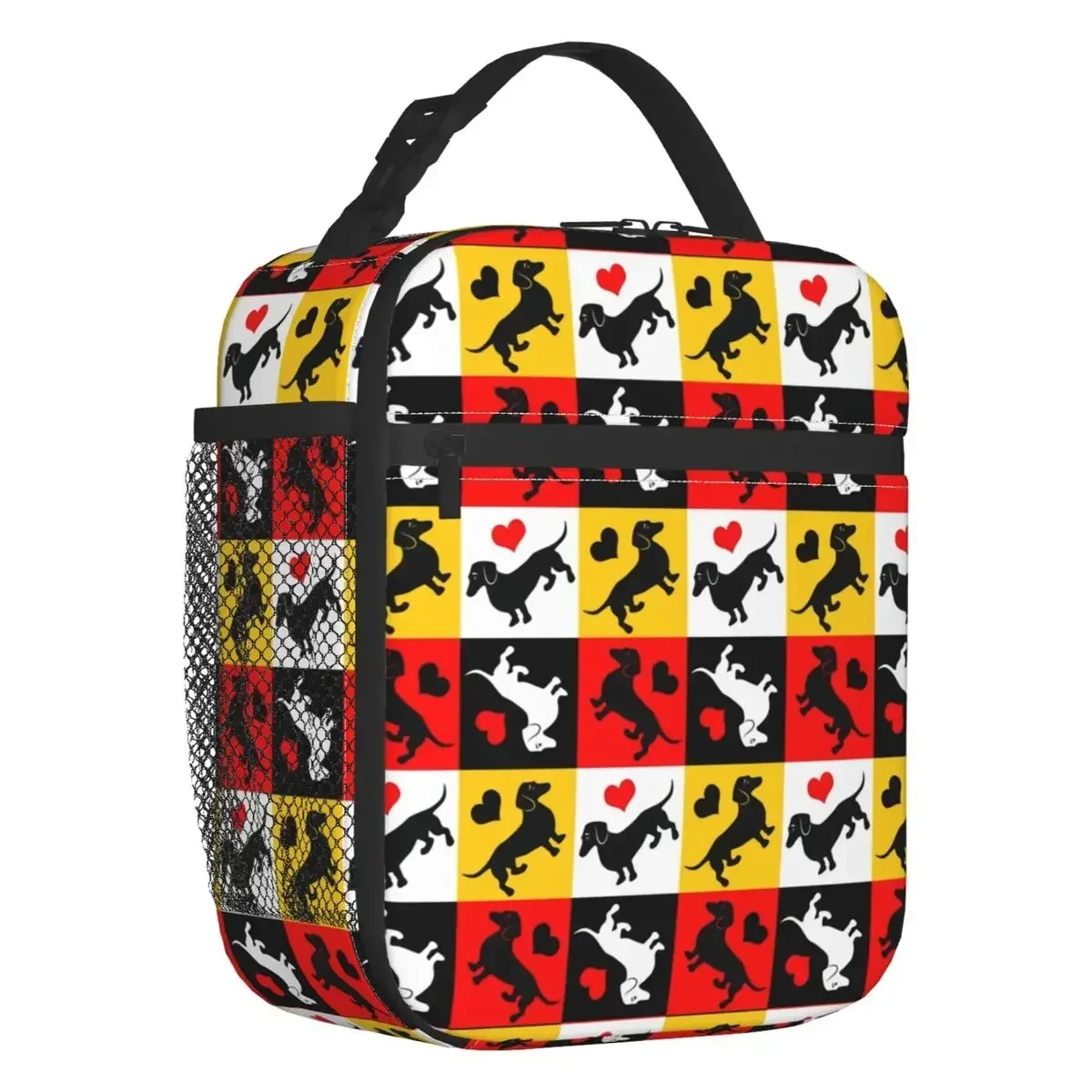 Dachshunds And Hearts Resuable Lunch Box Multifunction Gingham Check Pattern Sausage Thermal Cooler Food Insulated Lunch Bag