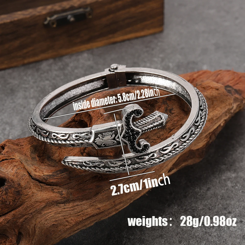 Vintage-style, distressed, carved sword-shaped adjustable punk bracelet – streetwear and biker-style outfits
