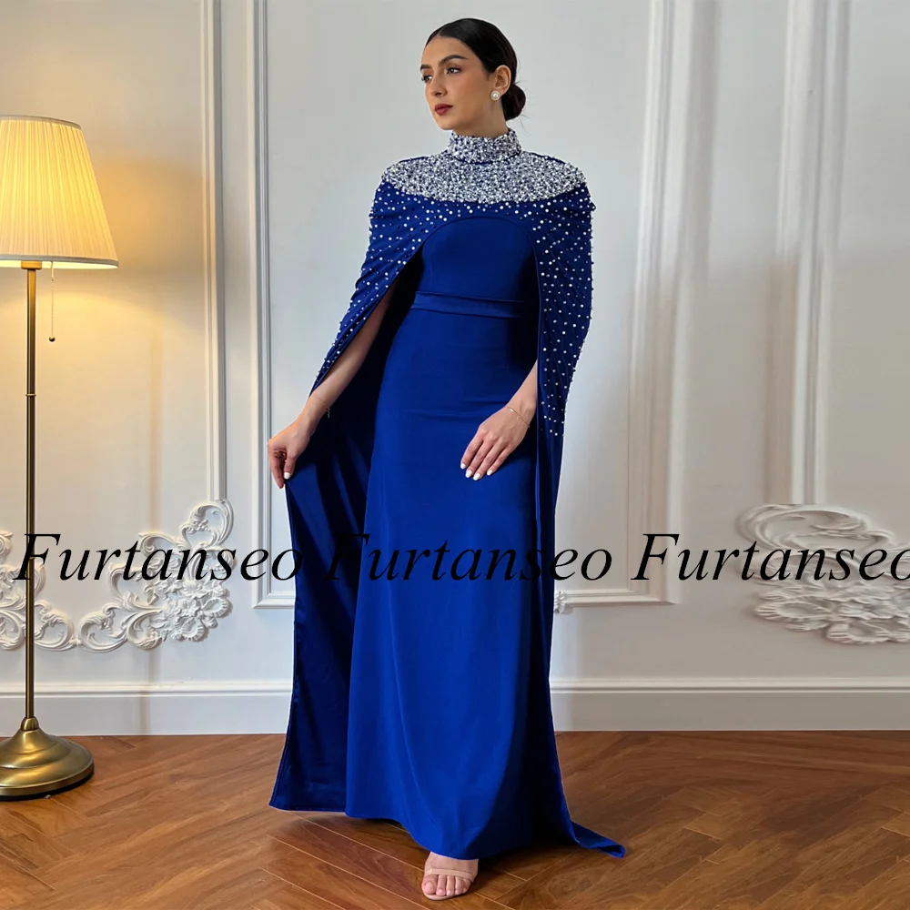 Robe de Rhpersonnalisée à col haut avec perles, robes de soirée arabes, bleu royal, charbon, luxe, occasion formelle