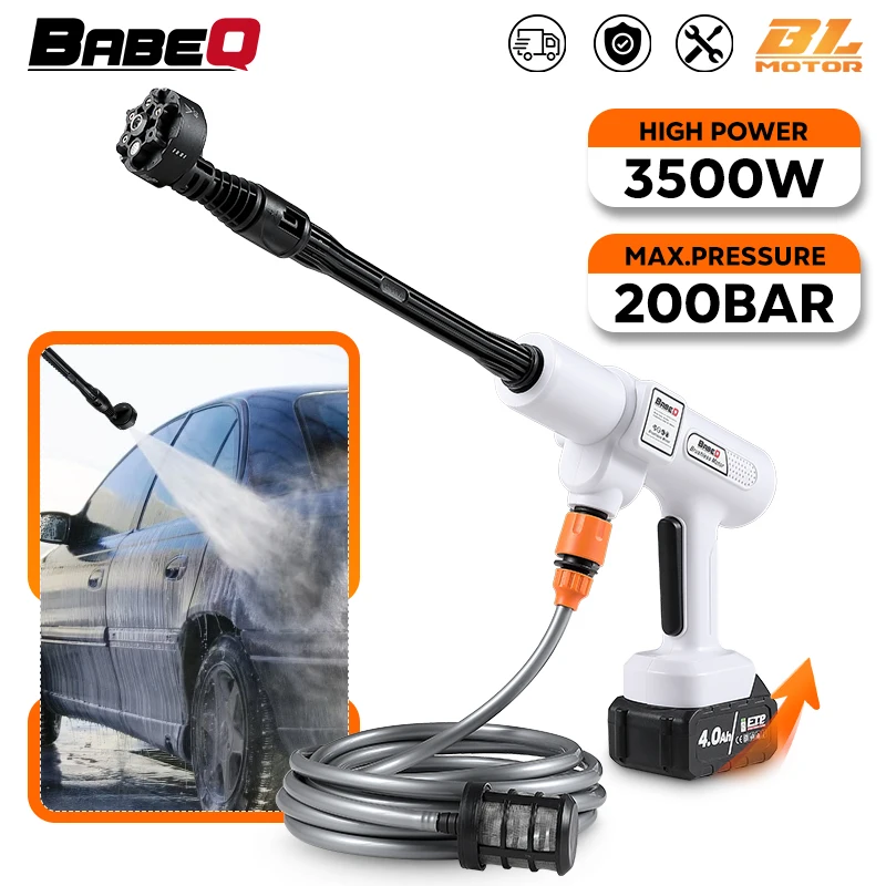 BABEQ 200BAR Brushless Electric Washer 6-in-1 Cordless Car Washing Electric Water Gun Garden Spray Gun for Makita 18V Battery