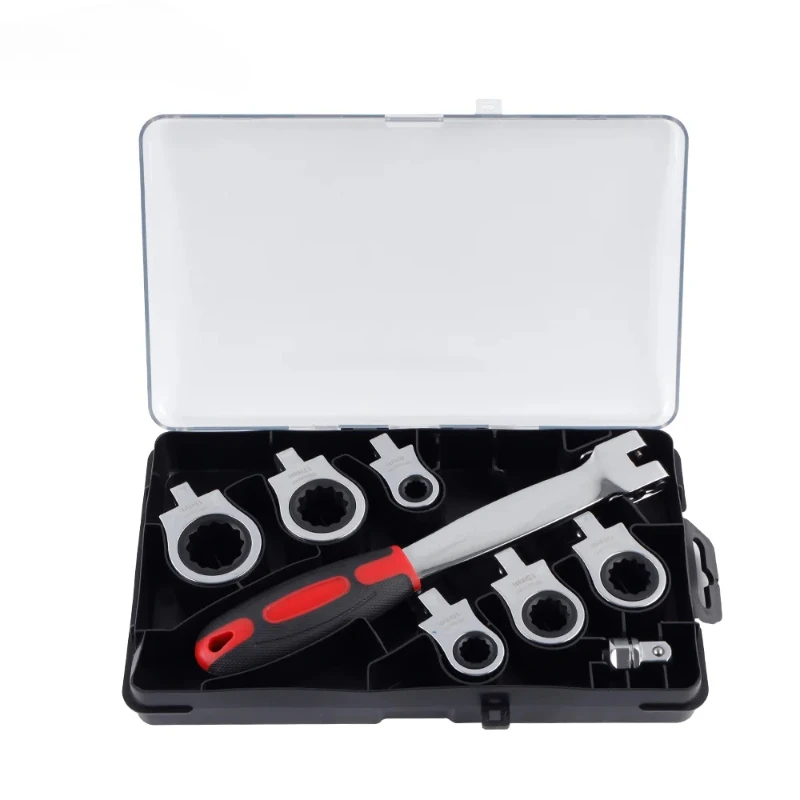 8-19mm Replaceable Head Ratchet Wrench Set Flexible Interchangeable Heads Cordless Ratchet Socket Wrench for Mechanic/Car Repair