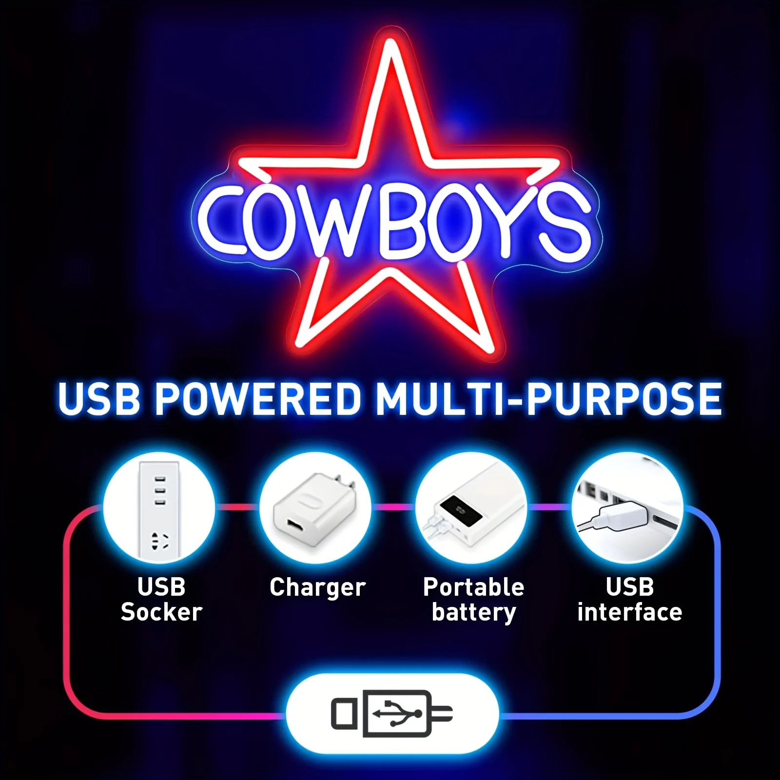 Cowboy Football Neon Sign for Wall Decor sports Team Neon Light Signs for Man Cave Bedroom Boys Home Bar Club Party Gifts