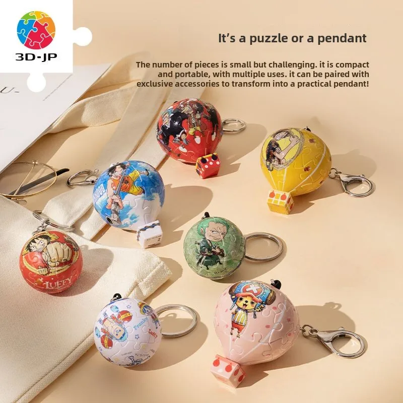 Popular anime One Piece peripheral cartoon hot air balloon keychain creative puzzle student backpack pendant gift