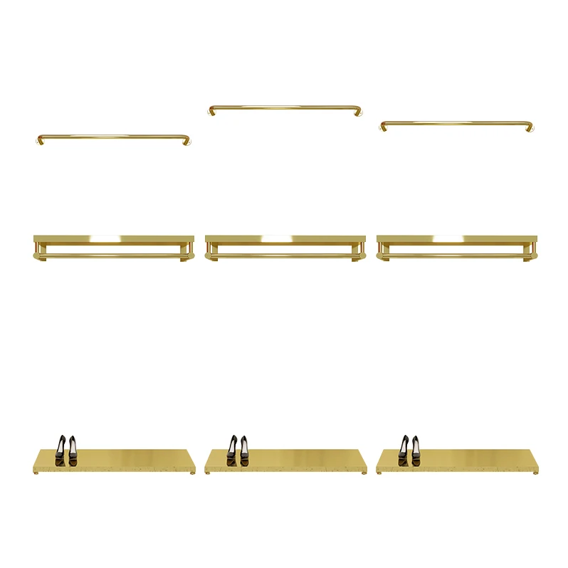 

Apparel Clothing Store Display Stand Clothes Wall Mounted Shelf Custom Boutique Gold Clothing Wall Mounted Rack