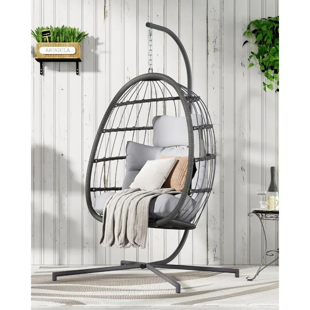 Rattan Hanging Egg Chair with Stand, Comfort Outdoor Swing Chairs with Cozy Cushion - Perfect for Patio, Porch